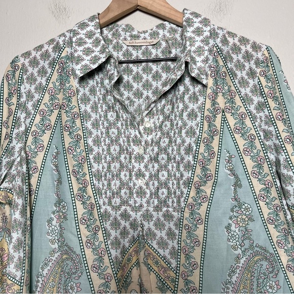 Soft‎ Surroundings Women Tunic Top Large Green Tan Popover Henley Dress Brunch - Picture 8 of 12